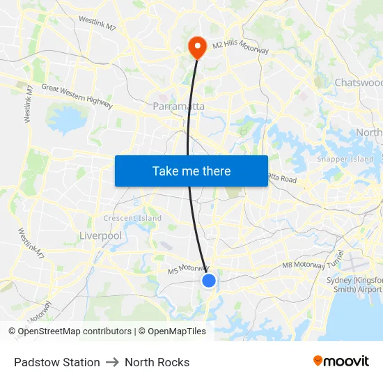 Padstow Station to North Rocks map