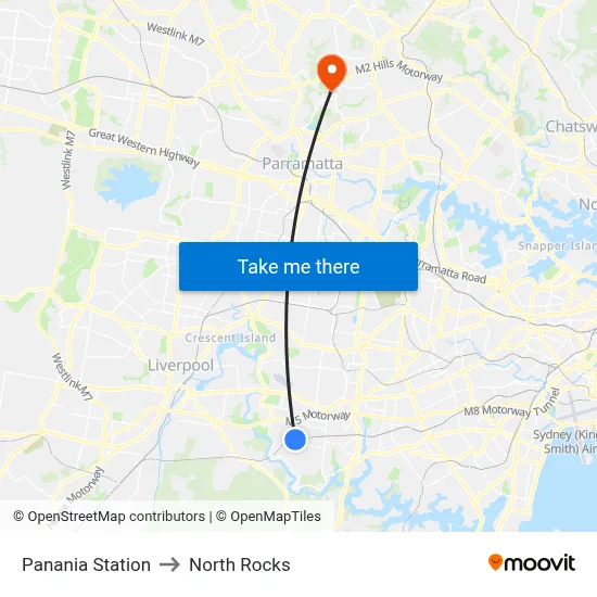 Panania Station to North Rocks map