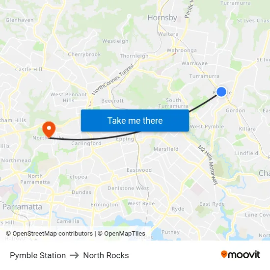 Pymble Station to North Rocks map