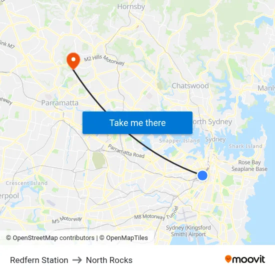 Redfern Station to North Rocks map