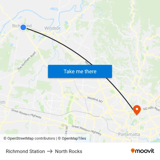 Richmond Station to North Rocks map
