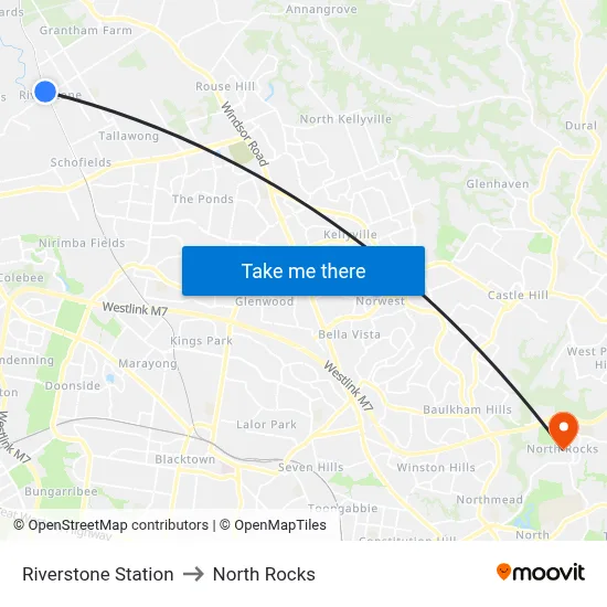 Riverstone Station to North Rocks map