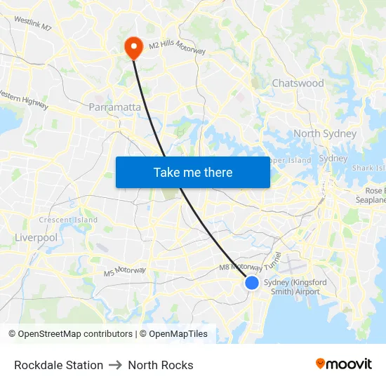 Rockdale Station to North Rocks map