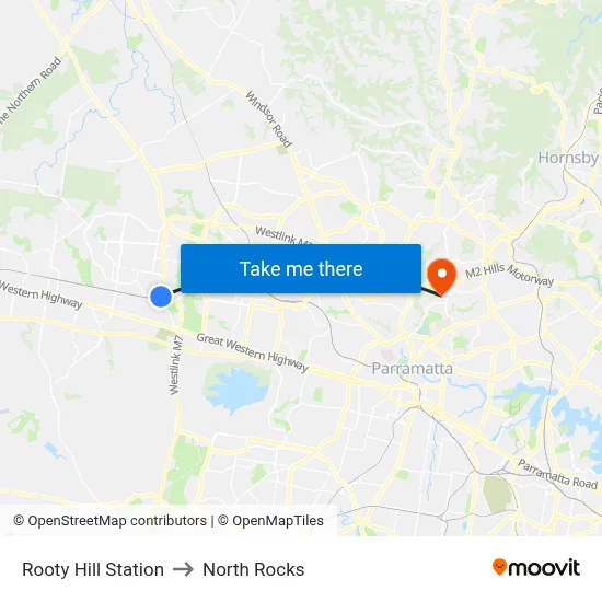 Rooty Hill Station to North Rocks map