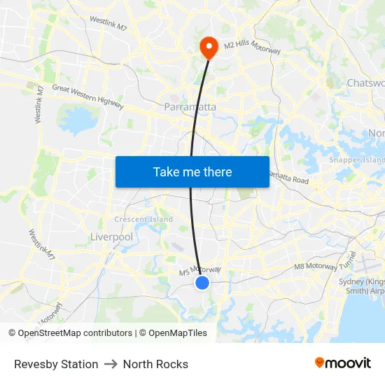 Revesby Station to North Rocks map