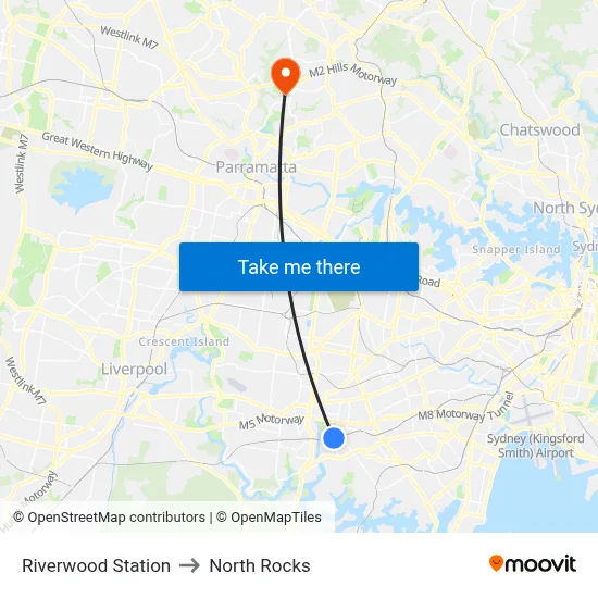 Riverwood Station to North Rocks map