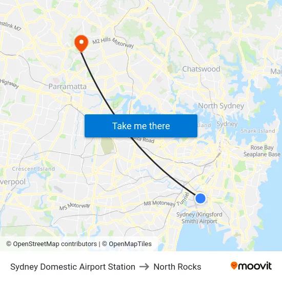 Sydney Domestic Airport Station to North Rocks map