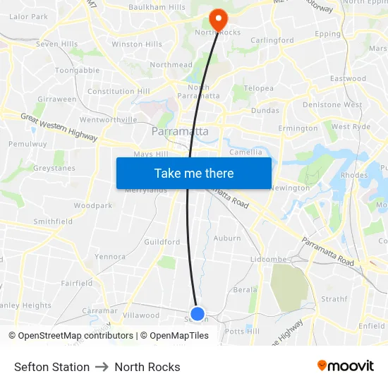 Sefton Station to North Rocks map
