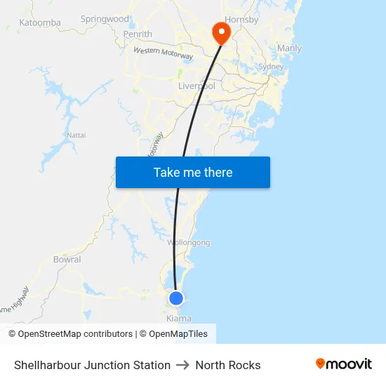 Shellharbour Junction Station to North Rocks map