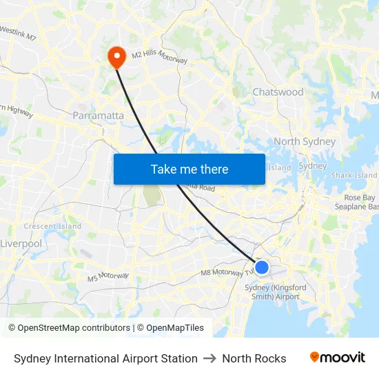 Sydney International Airport Station to North Rocks map