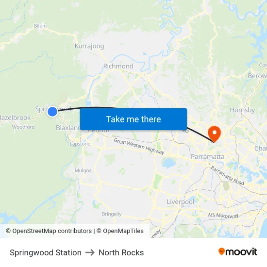 Springwood Station to North Rocks map