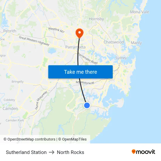 Sutherland Station to North Rocks map