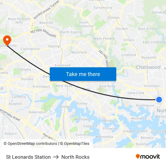 St Leonards Station to North Rocks map