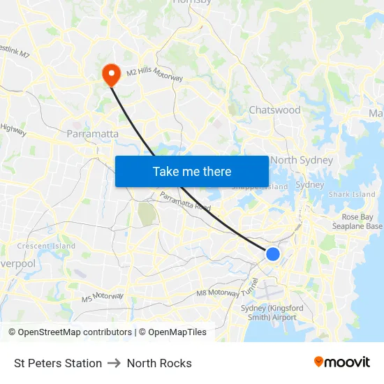 St Peters Station to North Rocks map