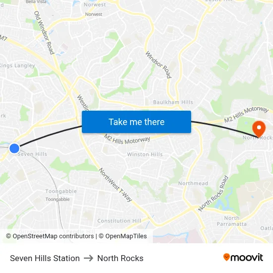 Seven Hills Station to North Rocks map