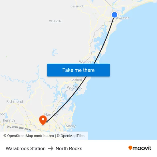 Warabrook Station to North Rocks map
