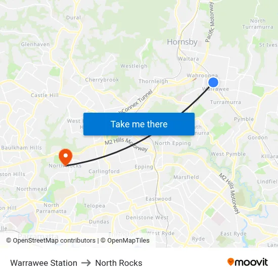Warrawee Station to North Rocks map