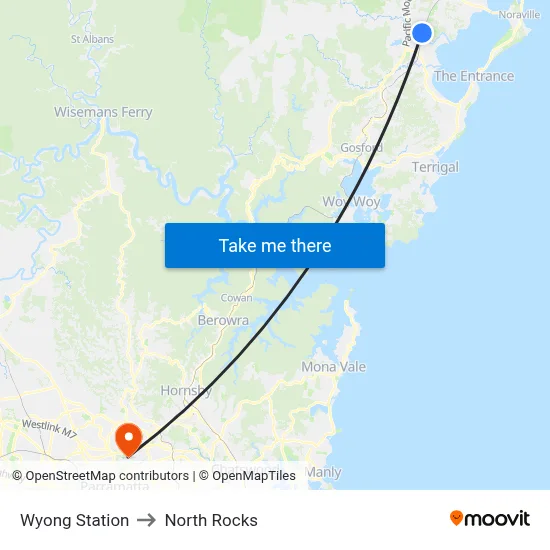 Wyong Station to North Rocks map