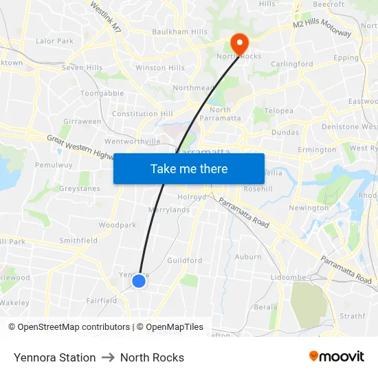 Yennora Station to North Rocks map