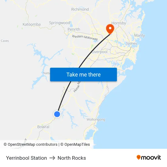Yerrinbool Station to North Rocks map