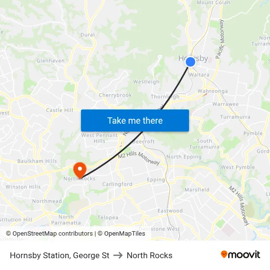 Hornsby Station, George St to North Rocks map