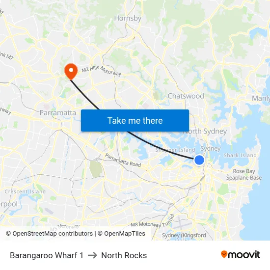Barangaroo Wharf 1 to North Rocks map