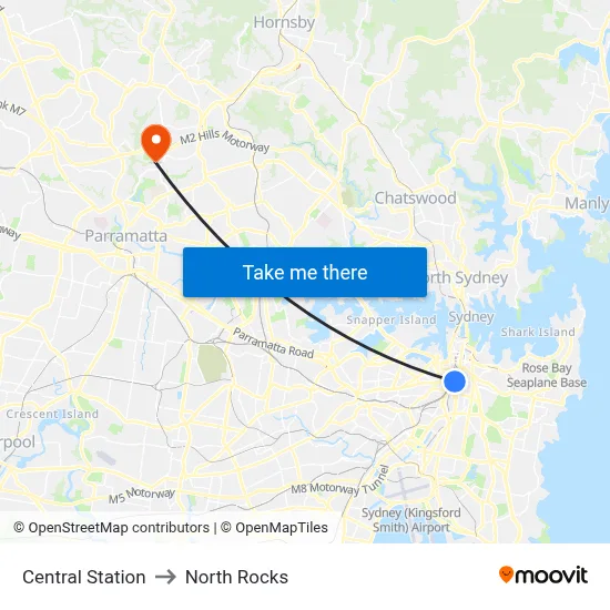 Central Station to North Rocks map