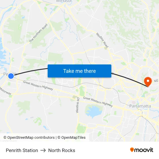 Penrith Station to North Rocks map