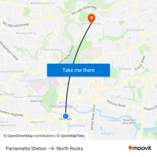 Parramatta Station to North Rocks map