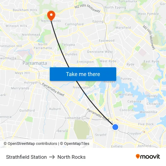 Strathfield Station to North Rocks map