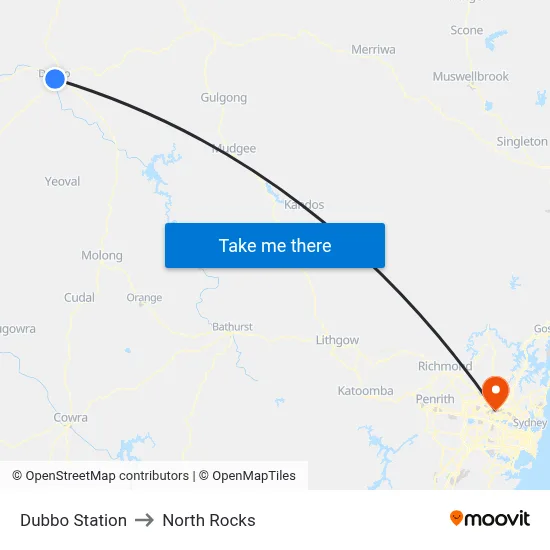 Dubbo Station to North Rocks map
