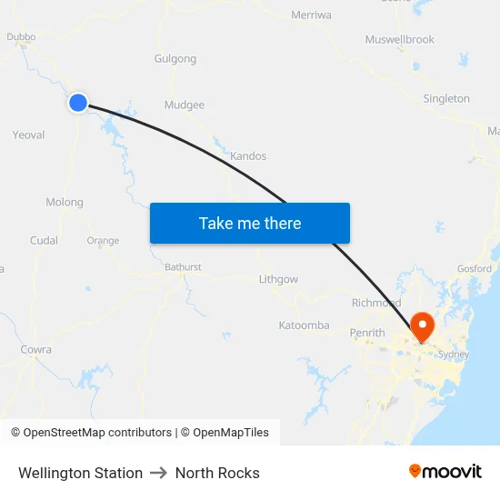 Wellington Station to North Rocks map