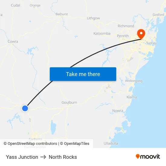Yass Junction to North Rocks map