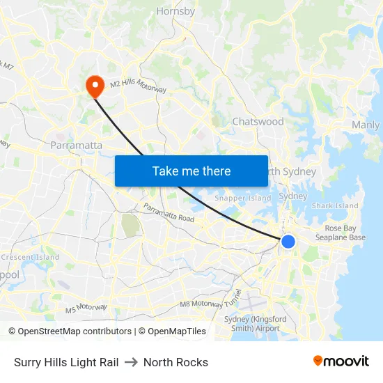 Surry Hills Light Rail to North Rocks map