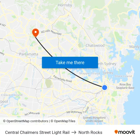 Central Chalmers Street Light Rail to North Rocks map