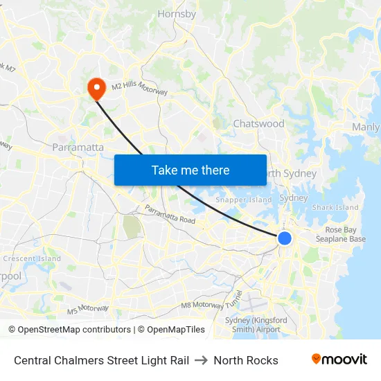 Central Chalmers Street Light Rail to North Rocks map