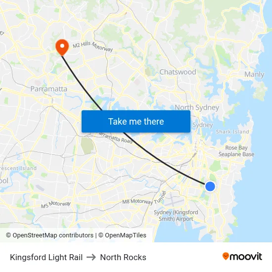 Kingsford Light Rail to North Rocks map