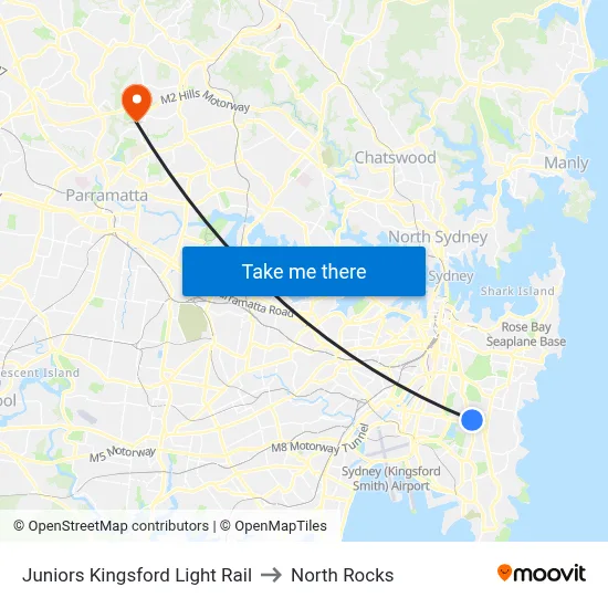 Juniors Kingsford Light Rail to North Rocks map