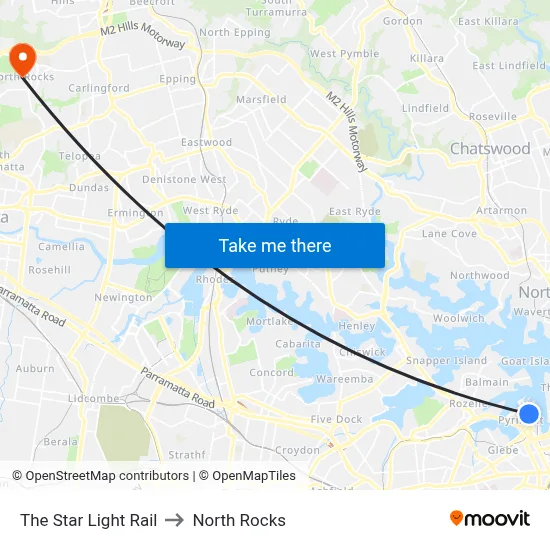 The Star Light Rail to North Rocks map