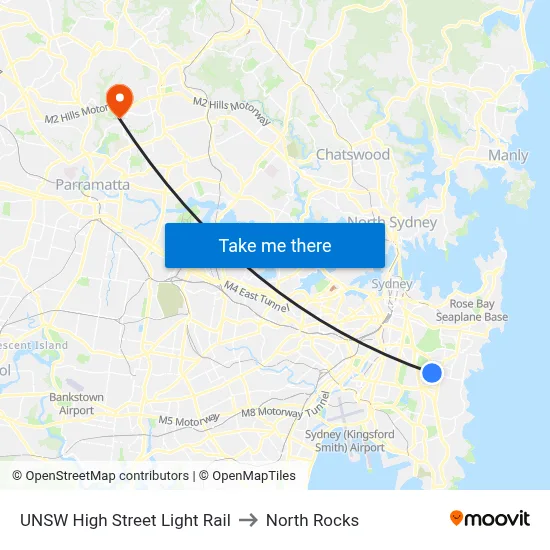 UNSW High Street Light Rail to North Rocks map