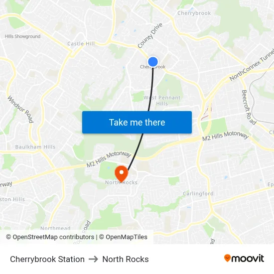 Cherrybrook Station to North Rocks map