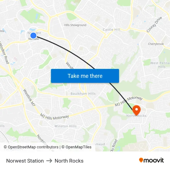 Norwest Station to North Rocks map