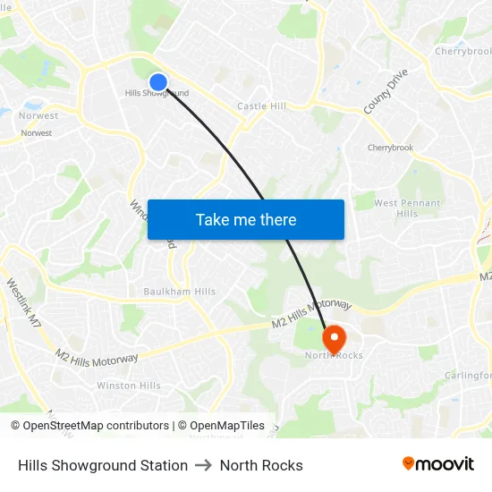 Hills Showground Station to North Rocks map