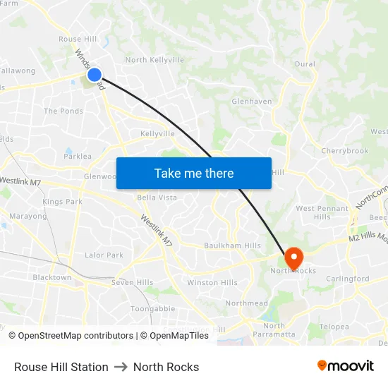 Rouse Hill Station to North Rocks map