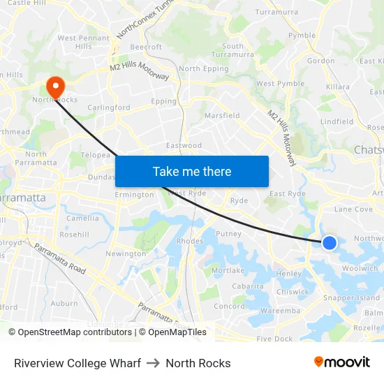 Riverview College Wharf to North Rocks map