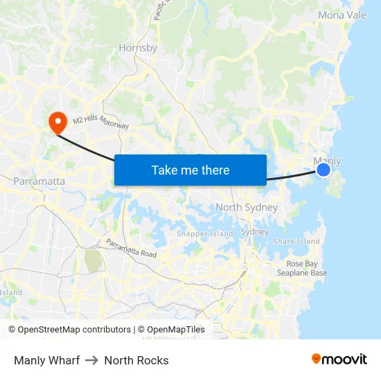 Manly Wharf to North Rocks map