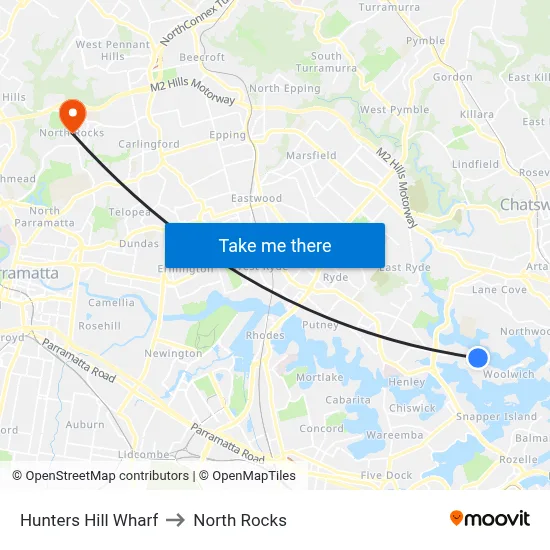 Hunters Hill Wharf to North Rocks map