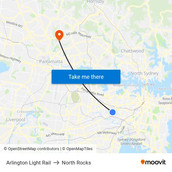 Arlington Light Rail to North Rocks map
