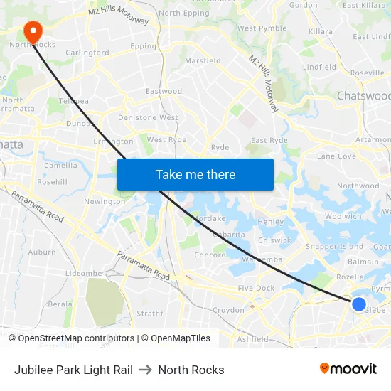 Jubilee Park Light Rail to North Rocks map