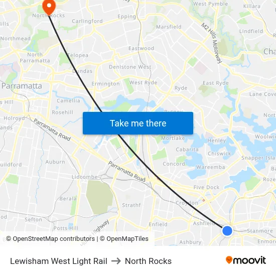 Lewisham West Light Rail to North Rocks map